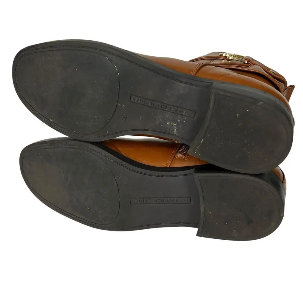 Tommy Hilfiger Women Brown Ankle Boots Side Zip Buckle‎ Detail Size 8.5M